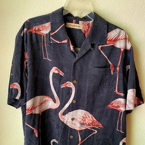 Tommy Bahama Men's Pink Flamingo 100% Silk Shirt Top size Large But…